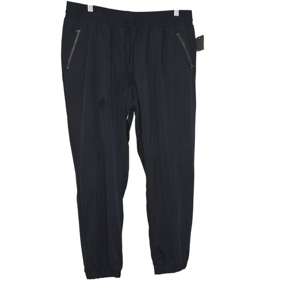 Mossimo Size L Black Tapered Leg Mid-Rise Pants with 2 Zippered Pocket and Ties - Picture 1 of 8